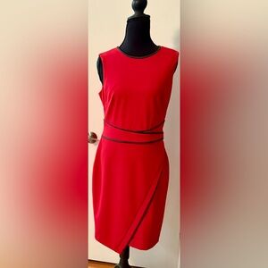 Tommy Hilfiger Red Asymmetrical Dress with Black Trim